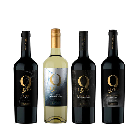Buy 4x Gato Negro 9 lives Bundle: 1x Merlot, 1x Sauvignon Blanc, 1x Cabernet Sauvignon,1x 'Intriguing' Carmenere 750ml (Naked Only - No Box, Total 4 Bottles)