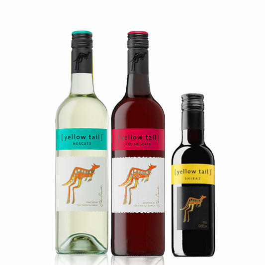 Buy 2 Take 1 Promo: 1x Yellow Tail Red Moscato 750ml, 1x Yellow Tail White Moscato 750ml with FREE 1x Yellow Tail Joey Shiraz 187ml (Naked Only - No Box, Total 3 Bottles)