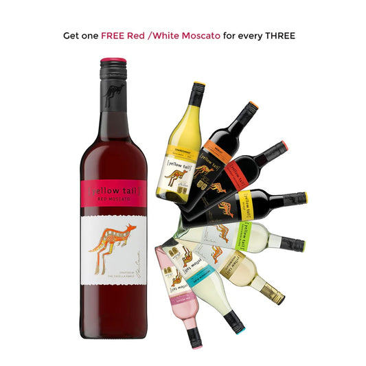 Buy ANY Yellow Tail Wine 750ml and get FREE 1x Red or White Moscato (Total 4 Bottles)
