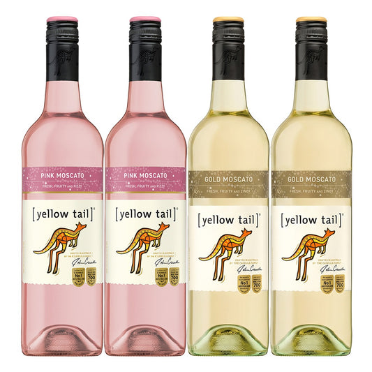 Buy 3+1 Promo: 2x Yellow Tail Pink Moscato and 2x Yellow Tail Gold Moscato 750ml (Naked Only - No Box, Total 4 Bottles)