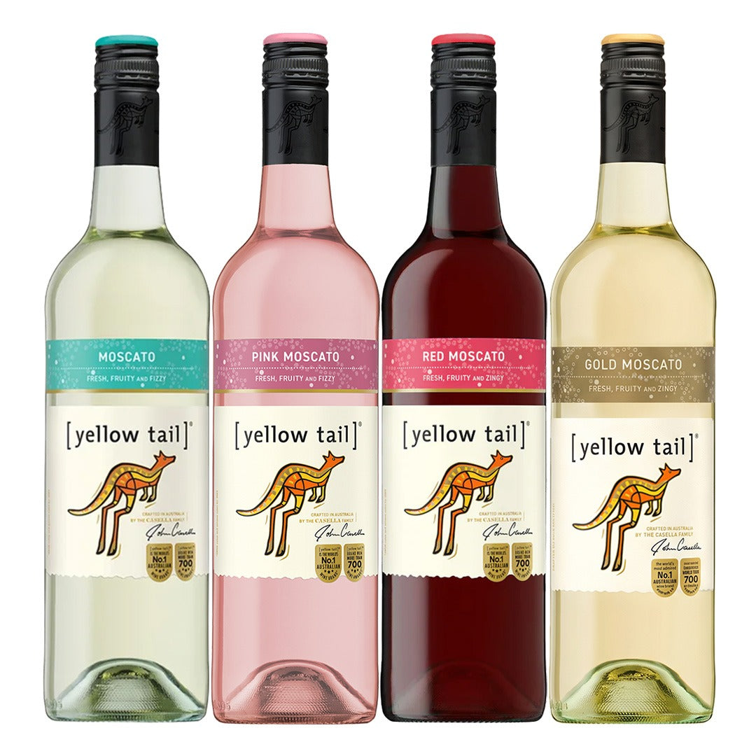 Buy 3+1 Yellow Tail Moscato Promo: 1x Pink Moscato, 1x White Moscato, 1x Red Moscato, 1x Gold Moscato 750ml (Naked Only - No Box, Total 4 Bottles)