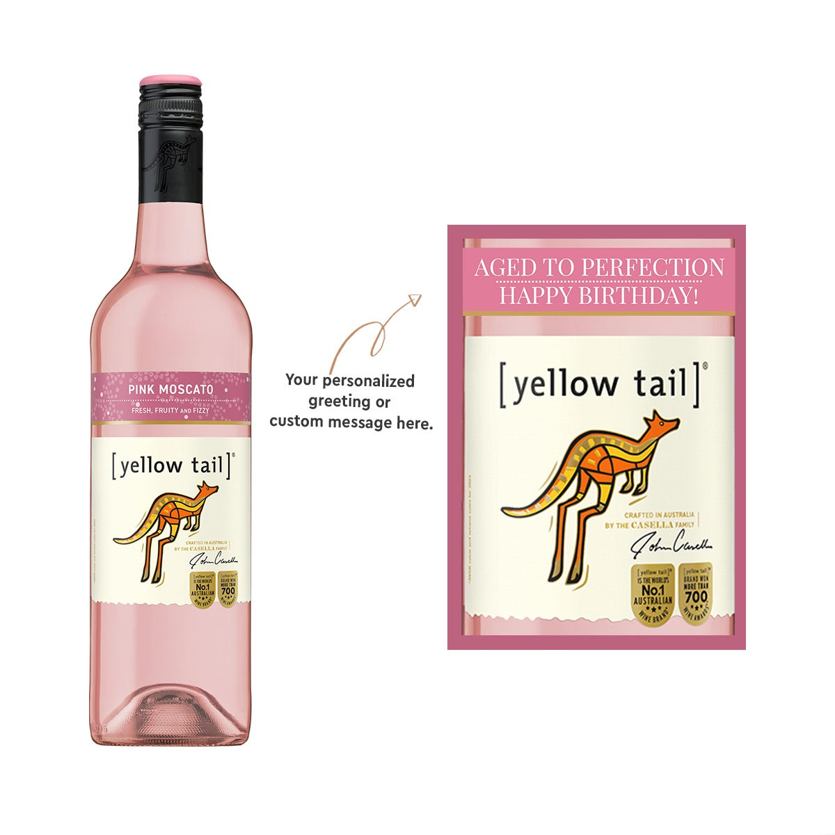 Yellow Tail Pink Moscato 750ml with FREE Personalized Wine Label