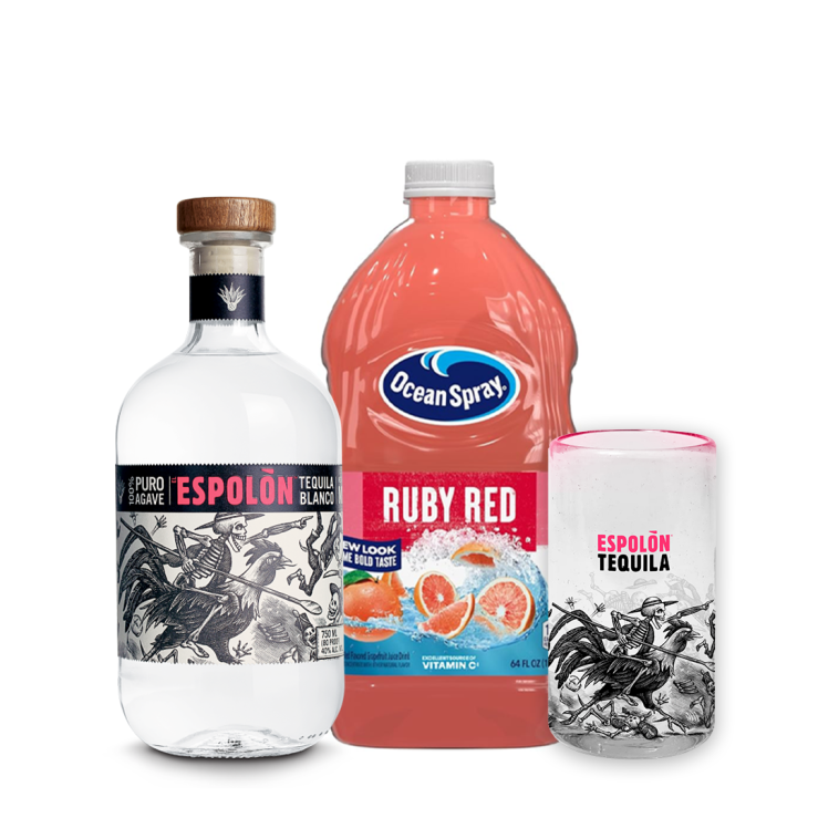 Espolon Blanco Tequila 750ml with FREE 1x Ocean Spray Ruby Red Grapefruit Juice 1.89L and 1x Espoloma Glass