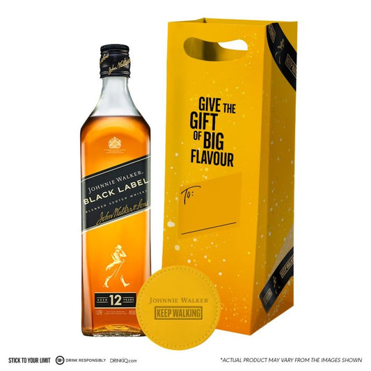 Johnnie Walker Black Label 1L with FREE JW Gift Bag and Leather Coaster