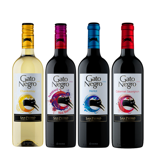 Buy Gato Negro Classic Bundle: 1x Merlot, 1x Chardonnay, 1x Cabernet Sauvignon,1x Red blend 750ml (Naked Only - No Box, Total 4 Bottles)