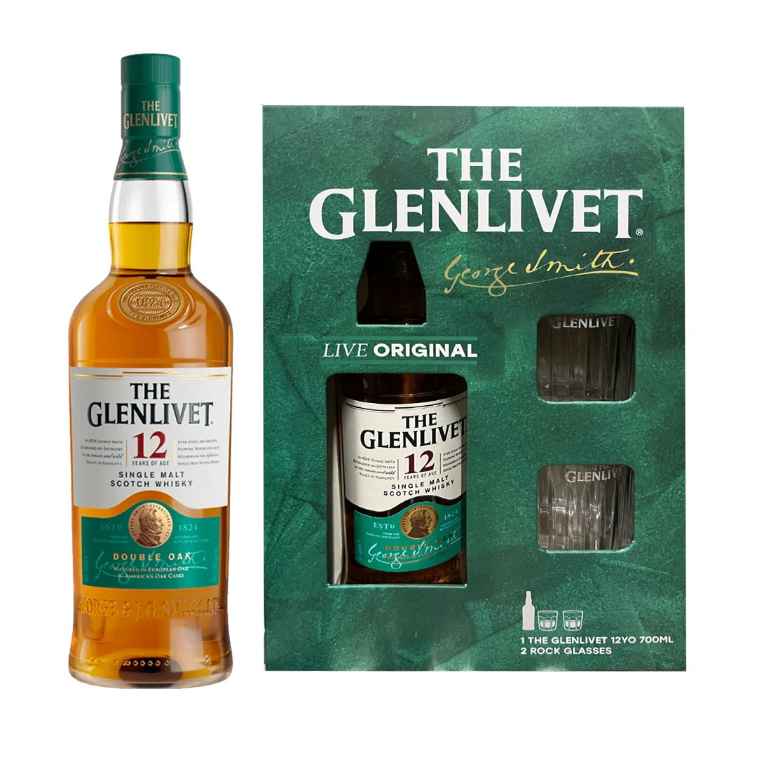 Glenlivet 12yo 700ml with FREE 2x Glenlivet Rock Glass