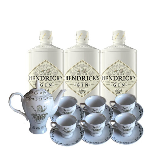 Hendrick's Another Gin Tea Set (Total 3x Hendrick's Another Gin 700ml, 1x Tea Pot, 6x Tea Cup, 6x Saucer)