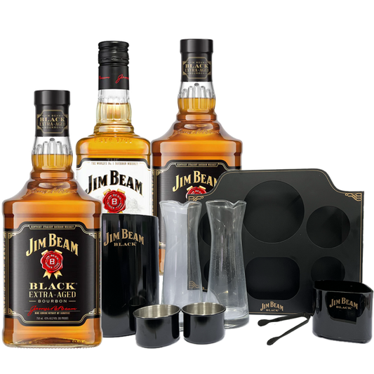 Jim Beam Serving Tray Set (2x Bottles Black 700ml, 1x Bottle White 750ml)