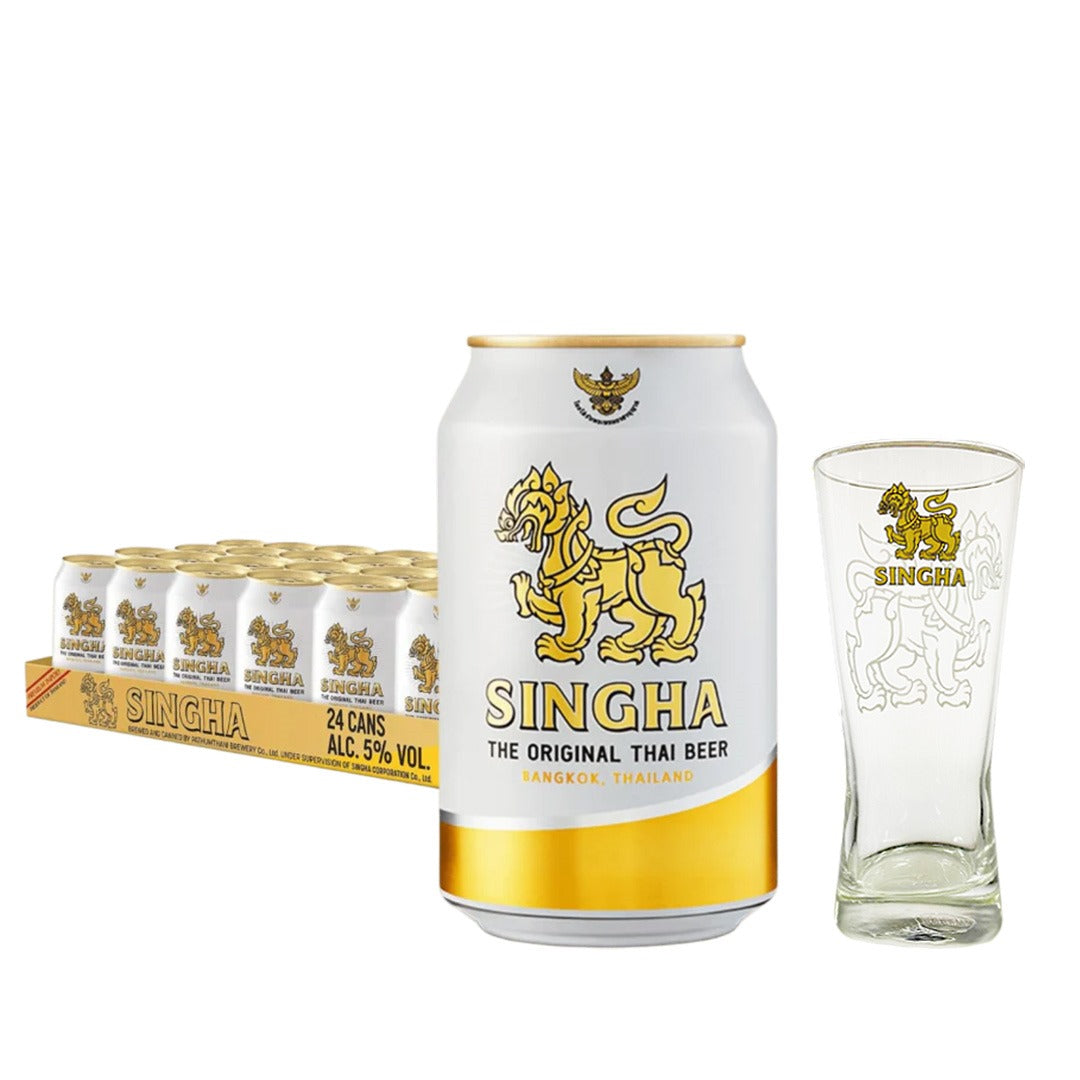 Singha Lager Beer 330ml Can x24 (1 Case) with FREE 1x Singha Tall Glass