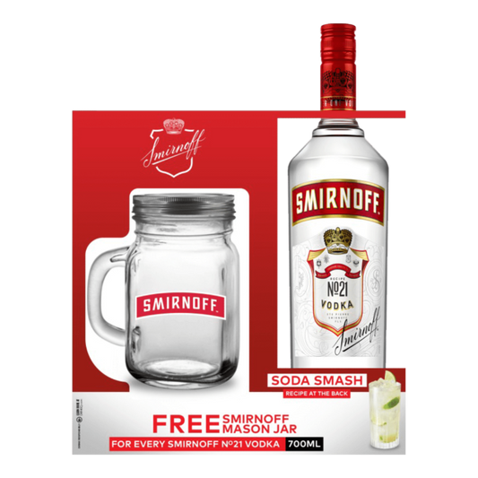 Smirnoff Red Vodka 700ml with FREE Smirnoff Mason Jar Glass