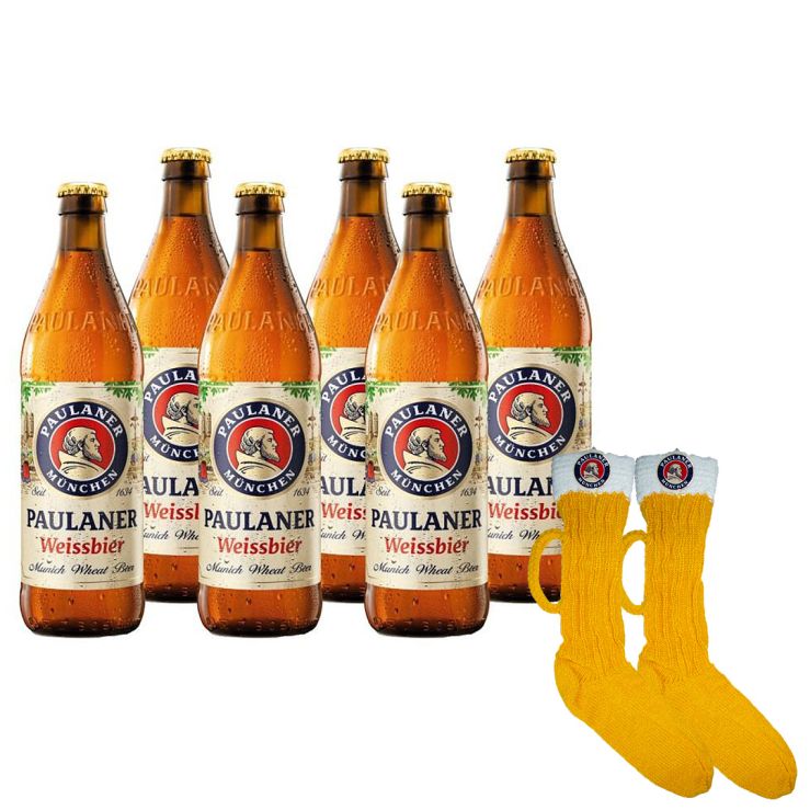 Buy 5+1 Promo Paulaner Hefe Weissbier Naturtrub 330ml Bottle with Free Paulaner Weissbier Socks (Total 6 Bottles)