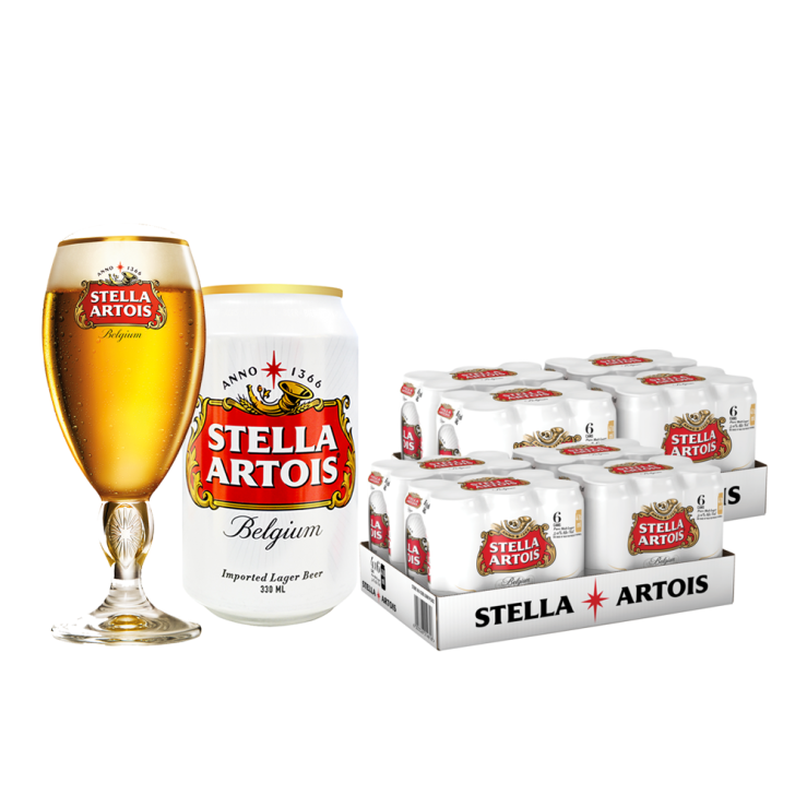 Buy 1 Take 1 Case: Stella Artois Beer 330ml Can x24 (Total 2 Cases) w/ FREE (1) Stella Artois Chalice