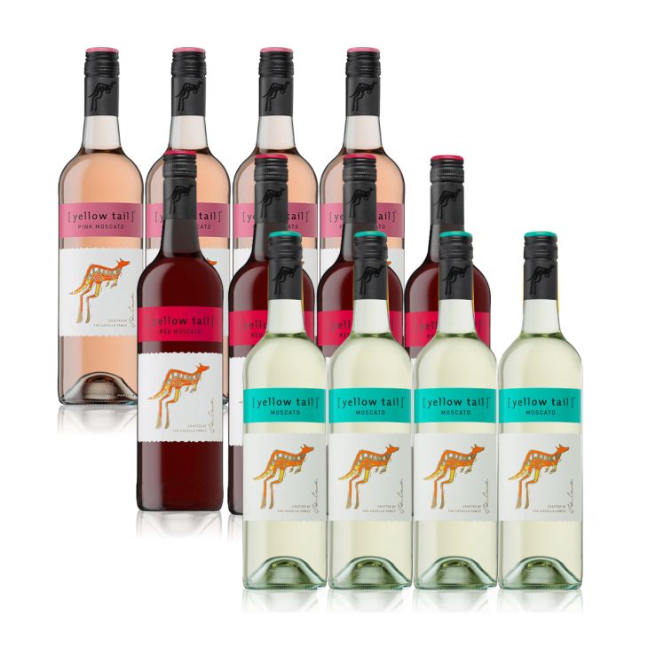 Yellow Tail Moscato Case Promo: 4x Yellow Tail Red Moscato, 4x Yellow Tail Pink Moscato and 4x Yellow Tail White Moscato 750ml (Total 12 Bottles)