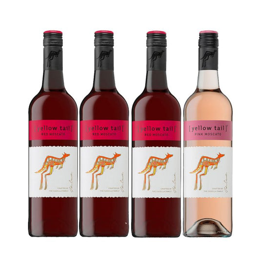 Buy 3+1 Promo: 3x Yellow Tail Red Moscato and 1x Yellow Tail Pink Moscato 750ml (Naked Only - No Box, Total 4 Bottles)