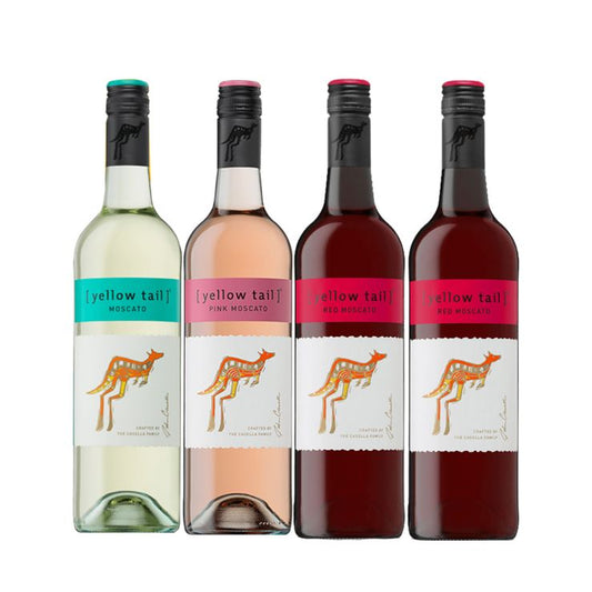 Buy 3+1 Promo: 1x Yellow Tail White Moscato, 1x Yellow Tail Pink Moscato and 2x Yellow Tail Red Moscato 750ml (Naked Only - No Box, Total 4 Bottles)