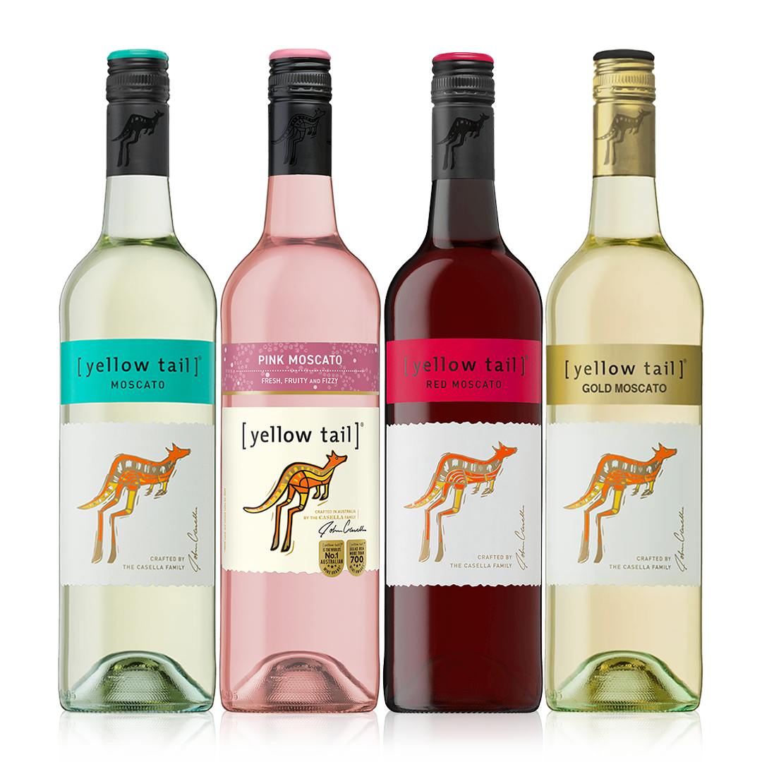 Buy 3+1 Yellow Tail Moscato Promo: 1x Pink Moscato, 1x White Moscato, 1x Red Moscato, 1x Gold Moscato 750ml (Naked Only - No Box, Total 4 Bottles)