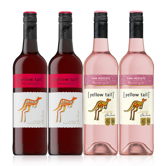 Buy 3+1 Promo: 2x Yellow Tail Pink Moscato and 2x Yellow Tail Red Moscato 750ml (Naked Only - No Box, Total 4 Bottles)