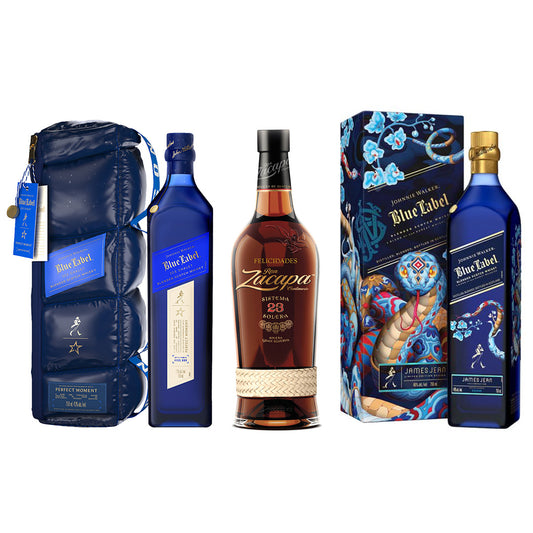 Johnnie Walker Blue Label Ice Chalet 750ml Exclusive Bundle with Ron Zacapa No. 23 Rum 700ml and Johnnie Walker Blue CNY Snake 750ml