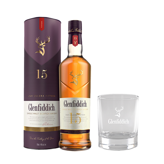 Glenfiddich 15 Year Old 700ml with Glenfiddich Rock Glass