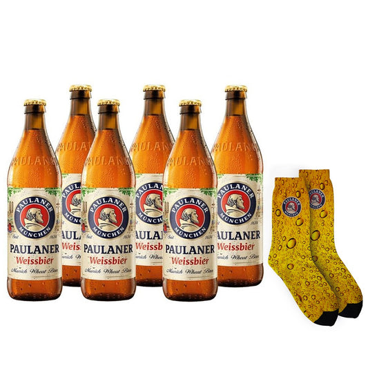 Buy 5+1 Promo Paulaner Hefe Weissbier Naturtrub 330ml Bottle with Free Paulaner Weissbier Socks (Total 6 Bottles)