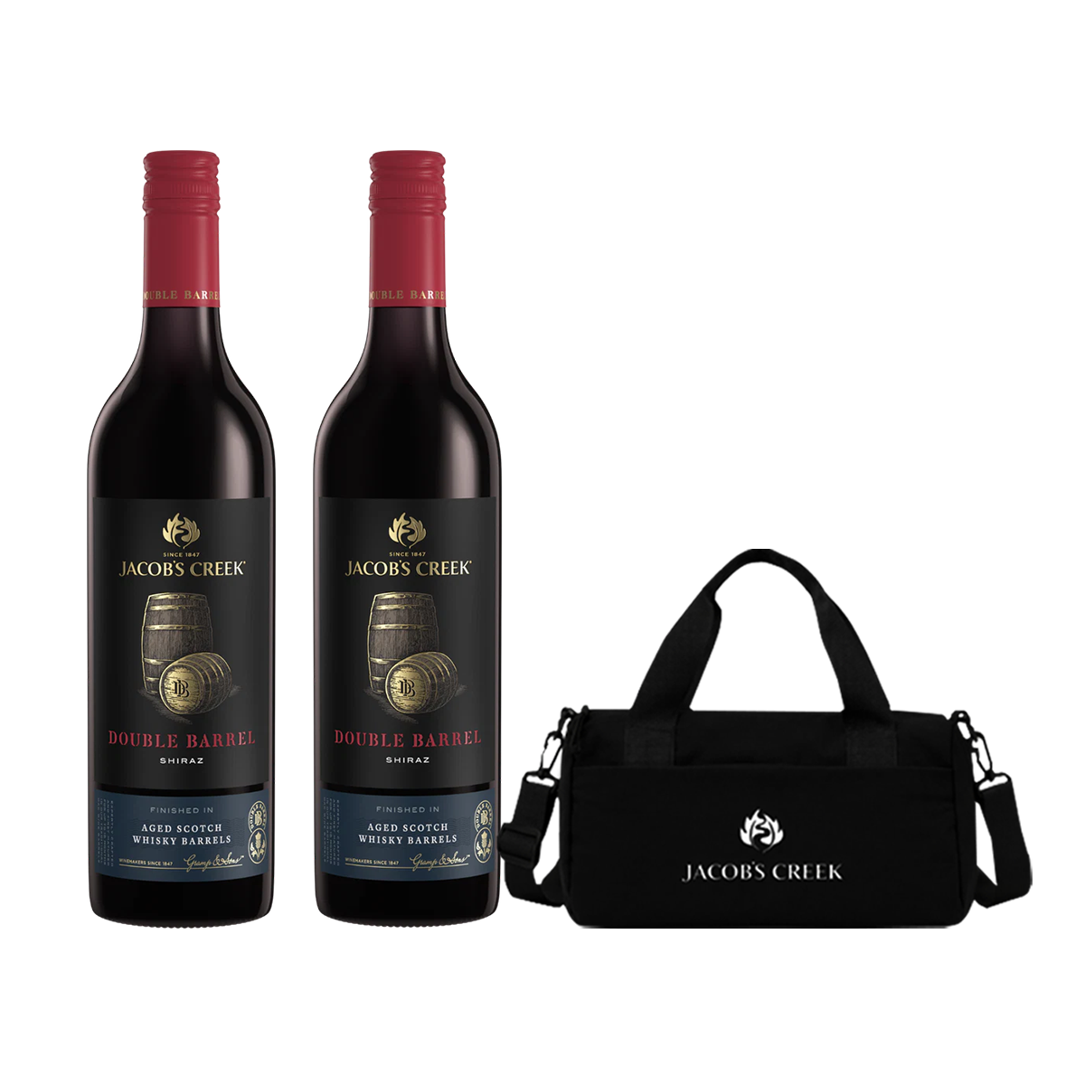 Jacob's Creek Double Barrel Shiraz 750ml  x2 with FREE 1pc. Jacob's Creek  Black Mini Duffle Bag