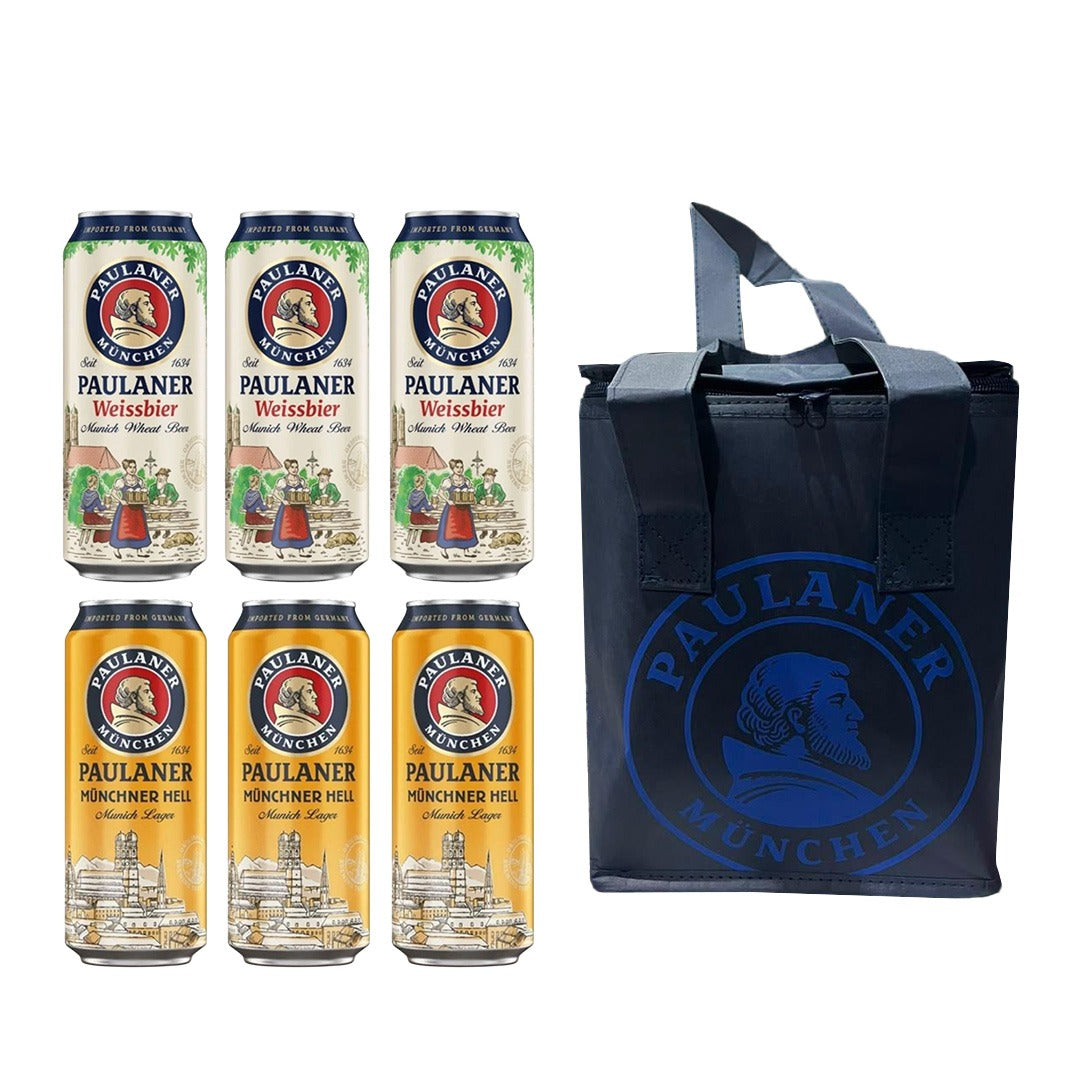 Buy 6x Paulaner 500ml Can with 1x Paulaner Cool Kraft Bag (3x Hefe Weissibier, 3x Munchner Hell)