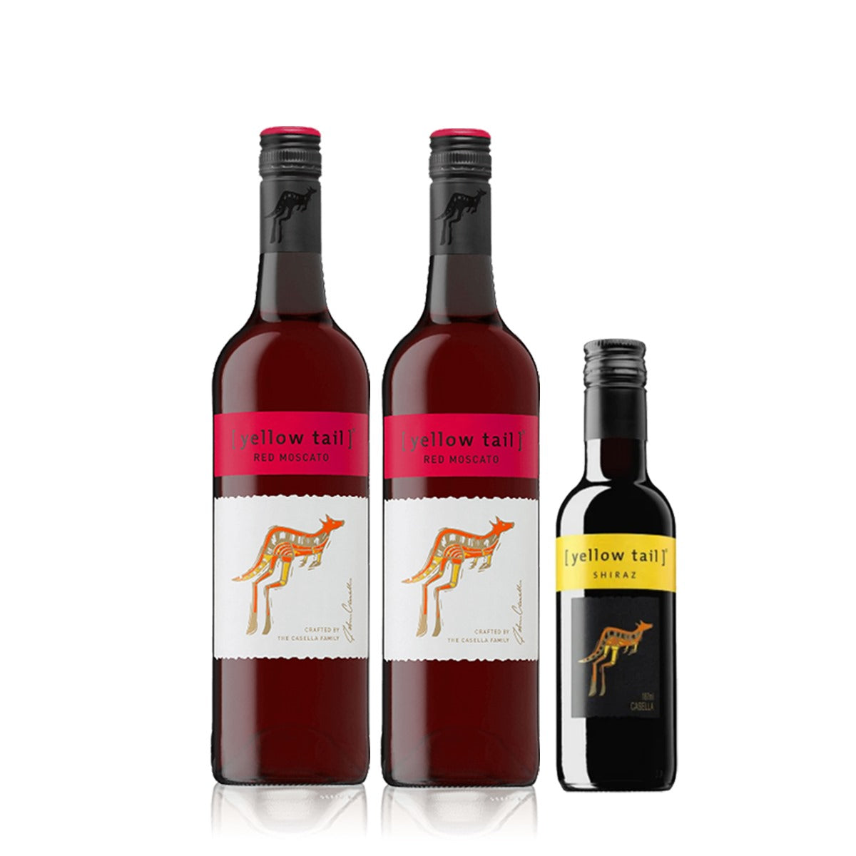 Buy 2+1 Promo: 2x Yellow Tail Red Moscato 750ml with FREE 1x Yellow Tail Joey Shiraz 187ml (Naked Only - No Box, Total 3 Bottles)