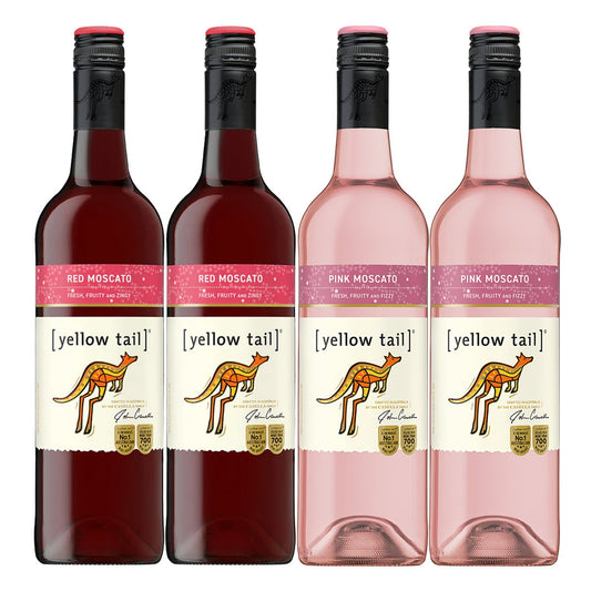 Buy 3+1 Promo: 2x Yellow Tail Pink Moscato and 2x Yellow Tail Red Moscato 750ml (Naked Only - No Box, Total 4 Bottles)