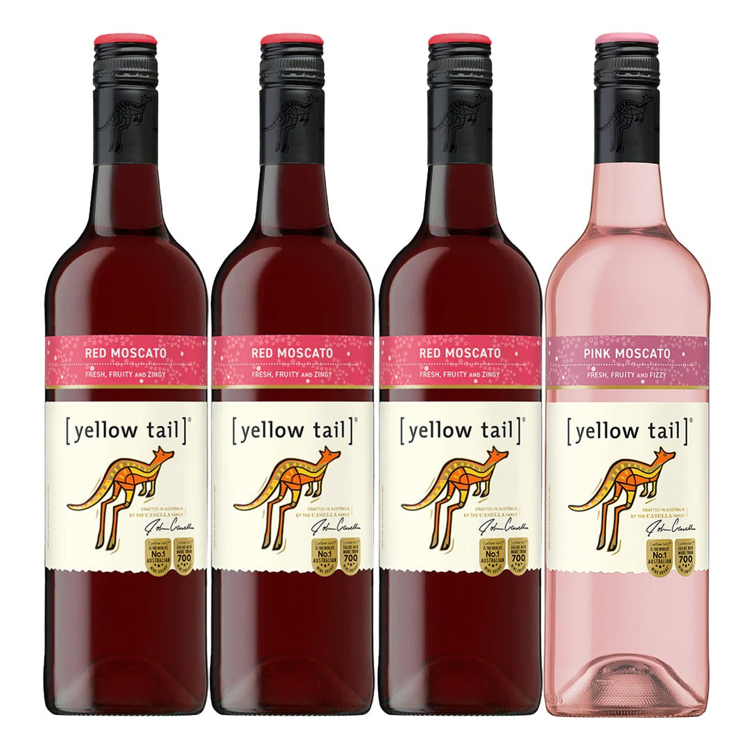 Buy 3+1 Promo: 3x Yellow Tail Red Moscato and 1x Yellow Tail Pink Moscato 750ml (Naked Only - No Box, Total 4 Bottles)