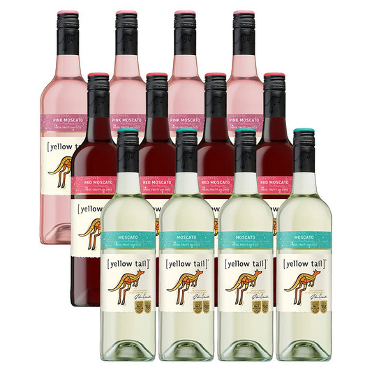 Yellow Tail Moscato Case Promo: 4x Yellow Tail Red Moscato, 4x Yellow Tail Pink Moscato and 4x Yellow Tail White Moscato 750ml (Total 12 Bottles)