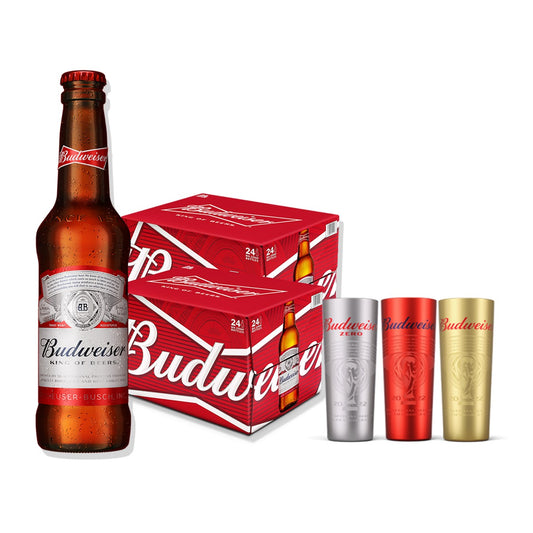Two Cases Promo: Budweiser Beer 330ml Bottle x48 (Total 2 Cases) w/ FREE 1pc. (*random color) FIFA World Cup Cold Activated Cup
