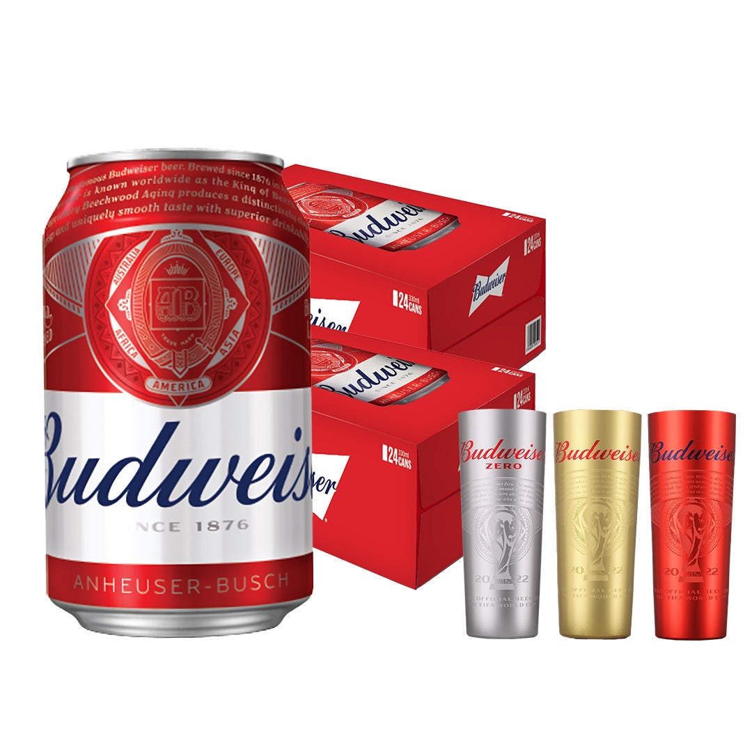 Two Cases Promo: Budweiser Beer 330ml Can x48 (Total 2 Cases) w/ FREE 1pc. (*random color) FIFA World Cup Cold Activated Cup