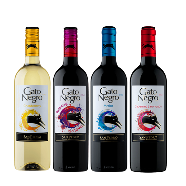 Buy Gato Negro Classic Bundle: 1x Merlot, 1x Chardonnay, 1x Cabernet Sauvignon,1x Red blend 750ml (Naked Only - No Box, Total 4 Bottles)