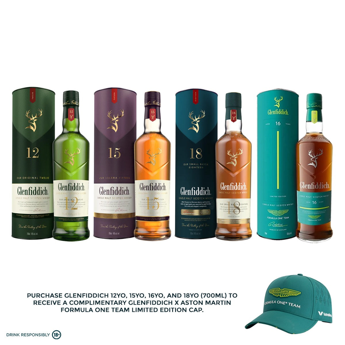 Glenfiddich Whisky Exclusive Bundle (Total 4 Bottles with FREE Cap)