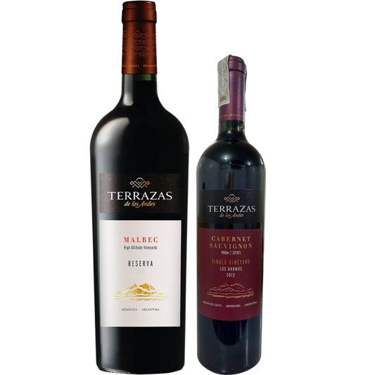 Terrazas Bundle: 1x Terrazas Single Vineyard Cabernet Sauvignon 750ml + 1x Terrazas Reserve Malbec 1.5L
