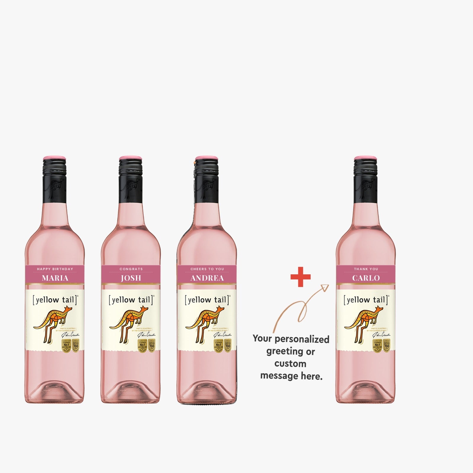 Yellow Tail 750ml wine bottles with personalized label