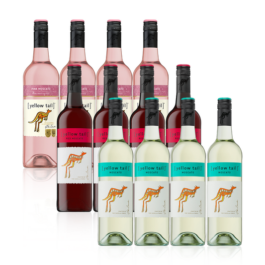 Yellow Tail Moscato Case Promo: 4x Yellow Tail Red Moscato, 4x Yellow Tail Pink Moscato and 4x Yellow Tail White Moscato 750ml (Total 12 Bottles)
