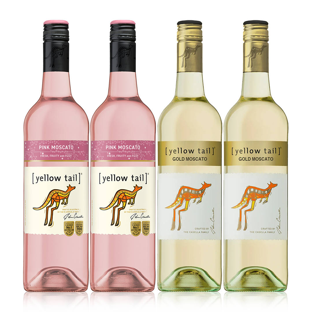 Buy 3+1 Promo: 2x Yellow Tail Pink Moscato and 2x Yellow Tail Gold Moscato 750ml (Naked Only - No Box, Total 4 Bottles)