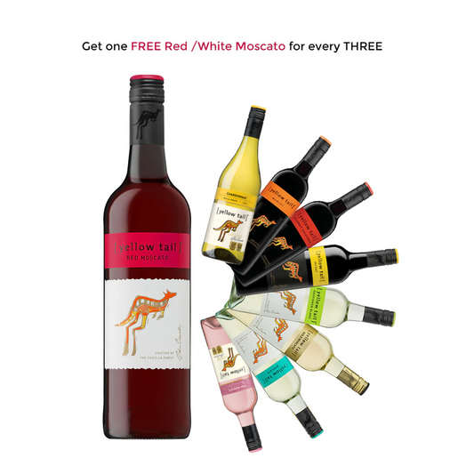 Buy ANY Yellow Tail Wine 750ml and get FREE 1x Red or White Moscato (Total 4 Bottles)