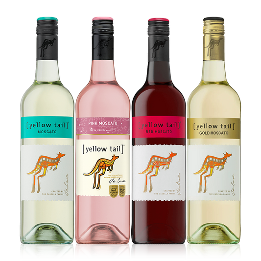 Buy 3+1 Yellow Tail Moscato Promo: 1x Pink Moscato, 1x White Moscato, 1x Red Moscato, 1x Gold Moscato 750ml (Naked Only - No Box, Total 4 Bottles)