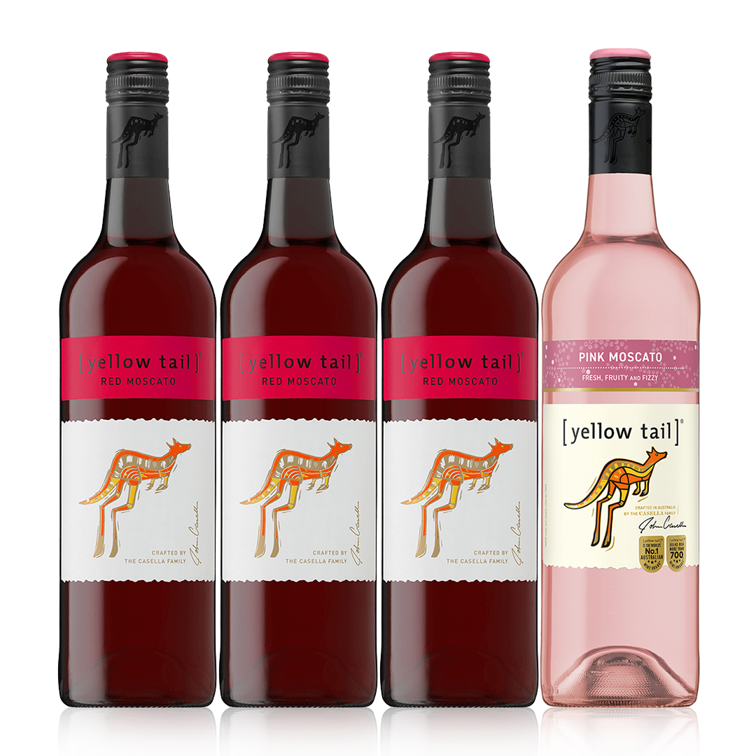 Buy 3+1 Promo: 3x Yellow Tail Red Moscato and 1x Yellow Tail Pink Moscato 750ml (Naked Only - No Box, Total 4 Bottles)
