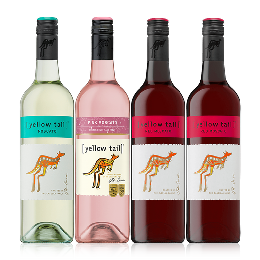 Buy 3+1 Promo: 1x Yellow Tail White Moscato, 1x Yellow Tail Pink Moscato and 2x Yellow Tail Red Moscato 750ml (Naked Only - No Box, Total 4 Bottles)