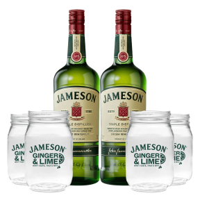 2x Jameson Irish Whiskey 1L w/ FREE 4pcs Jameson Mason Jars