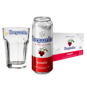 Hoegaarden Rosée Beer 500ml Can Case w/ FREE Hoegaarden Glass 330ml (Total 12 Cans)