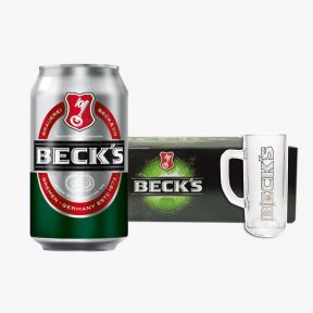 Beck's Beer Can 330ml X 24 (case) with FREE 1pc. Beck's Glass 