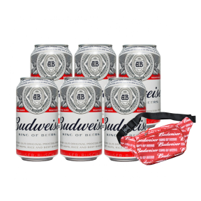 Budweiser Beer 330ml Can X 6 w/ FREE 1pc. Budweiser Belt Bag