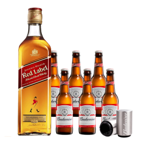 Johnnie Walker Red Label 700ml x1 with Budweiser Beer 330ml Bottle X 6 w/ FREE 1pc. push type bottle opener