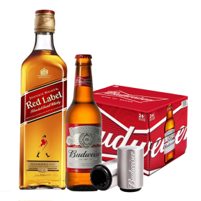  Johnnie Walker Red Label 700ml x1 with Budweiser Beer 330ml Bottle X 24 w/ FREE 1pc. push type bottle opener