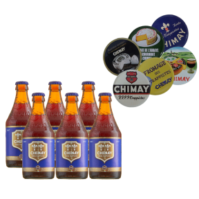 Chimay Blue 330ml Bottle x6 with FREE Chimay Coasters (Total 6 Bottles)