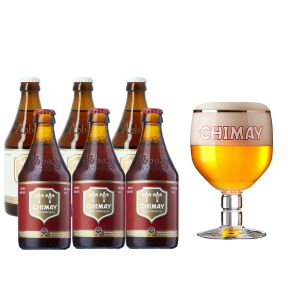 Chimay Variety Pack: 3x Tripel White & 3x Red 330ml Bottle with FREE Chimay Glass (Total 6 Bottles)